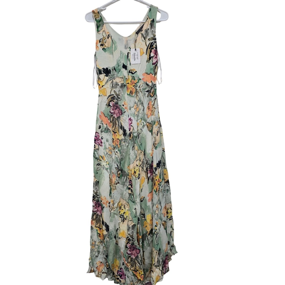 Peruvian Connection Tahitian Flowers Maxi Dress Floral V-Neck Mesh Green Small - Picture 1 of 7